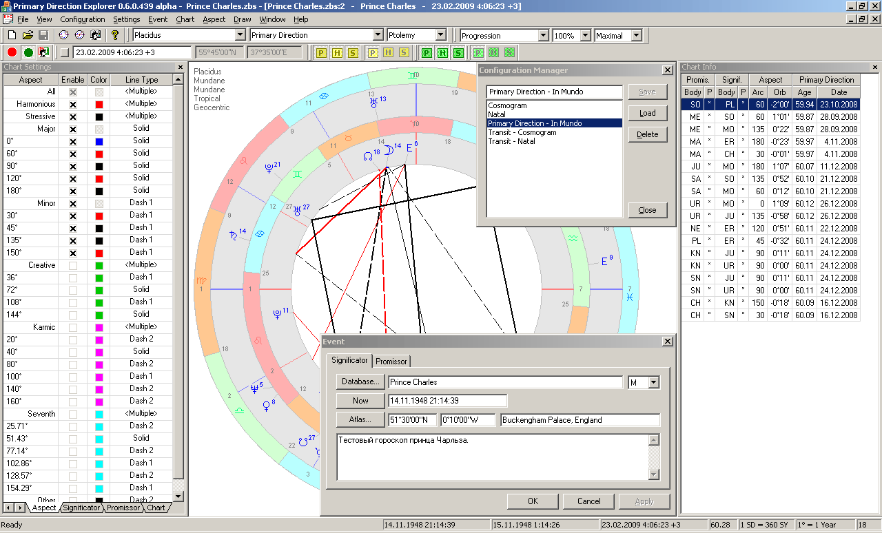 logiciel astrologie gratuit Primary Direction Explorer
